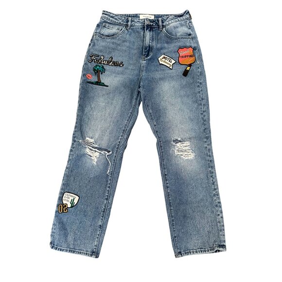 PacSun Embellished Mom Jeans –‎ Size 27 – Distressed & Patch Detail - Picture 1 of 11